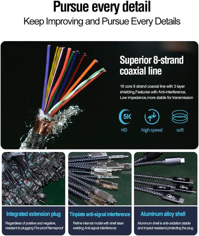Alt view image 4 of 7 - USB 4 Cable for Thunderbolt 4 Cable, 40Gbps 6.6ft/2M Cable 100W Charging Support 5K@60Hz Video, Compatible with Thunderbolt 4/3, External SSD, USB-C Docking Station, MacBook Pro, External SSD, eGpu