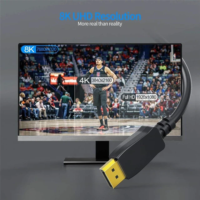 Alt view image 5 of 7 - 8K Displayport Cable 1.4, 16.4ft DisplayPort to DisplayPort Cable (DP to DP Cable) Gold Plated with 8K@60Hz, 4K@144Hz, 2K@165Hz Video Resolution & HDR Support, 5M/ Black