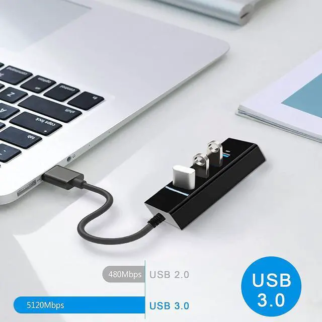 Alt view image 3 of 7 - USB Hub 4 x USB3.0, 4 Port USB 3.0 Hub with 1ft USB Splitter Cable Multi USB Port Expander, USB Hub for Laptop, PC, Mac, Printer, Mobile HDD, USB Flash Drive, School or Business Computer Accessories
