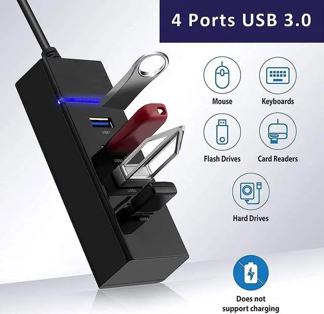 Alt view image 2 of 7 - USB Hub 4 x USB3.0, 4 Port USB 3.0 Hub with 1ft USB Splitter Cable Multi USB Port Expander, USB Hub for Laptop, PC, Mac, Printer, Mobile HDD, USB Flash Drive, School or Business Computer Accessories