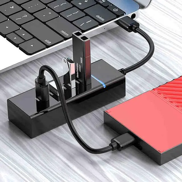 Alt view image 4 of 7 - USB Hub 4 x USB3.0, 4 Port USB 3.0 Hub with 1ft USB Splitter Cable Multi USB Port Expander, USB Hub for Laptop, PC, Mac, Printer, Mobile HDD, USB Flash Drive, School or Business Computer Accessories