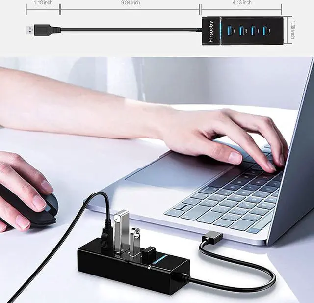 Alt view image 7 of 7 - USB Hub 4 x USB3.0, 4 Port USB 3.0 Hub with 1ft USB Splitter Cable Multi USB Port Expander, USB Hub for Laptop, PC, Mac, Printer, Mobile HDD, USB Flash Drive, School or Business Computer Accessories