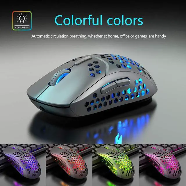 Alt view image 6 of 7 - Gaming Mice, Silent Wireless Mouse for Laptop, Honeycomb Design 2.4G USB Rechargeable Light up Cordless Mouse for Notebook,PC,Laptop,Computer, MacBook