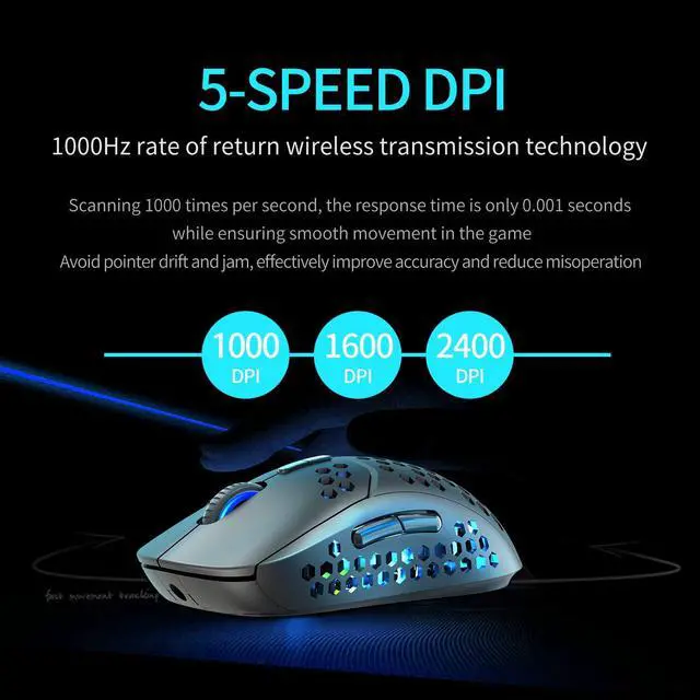 Alt view image 5 of 7 - Gaming Mice, Silent Wireless Mouse for Laptop, Honeycomb Design 2.4G USB Rechargeable Light up Cordless Mouse for Notebook,PC,Laptop,Computer, MacBook