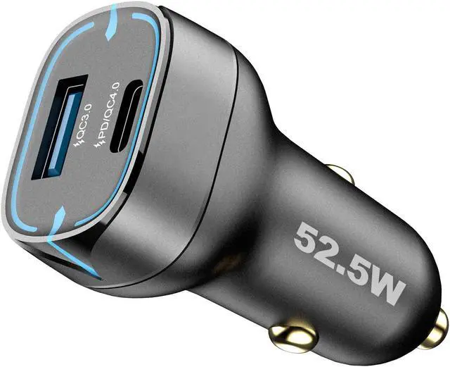 Main image of USB C Car Charger, 52.5W 2 Ports Fast Charger Power Delivery PD20W/PD30W/PPS30W & Quick Charge QC3.0 18W/SCP22.5W Compatible with iPad Pro,Mac,iPhone12/11/X/8, Samsung/Google Pixel/Oneplus (Black)