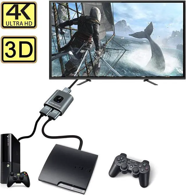 Alt view image 7 of 7 - HDMI Switch 4K HDMI Splitter- Aluminum Bidirectional HDMI Switcher, HDMI Switch Splitter 2 in 1 Out, Manual HDMI Hub Supports HD 4K@30hz for Blu-Ray-Player Fire Stick Xbox (Only ONE monitor)