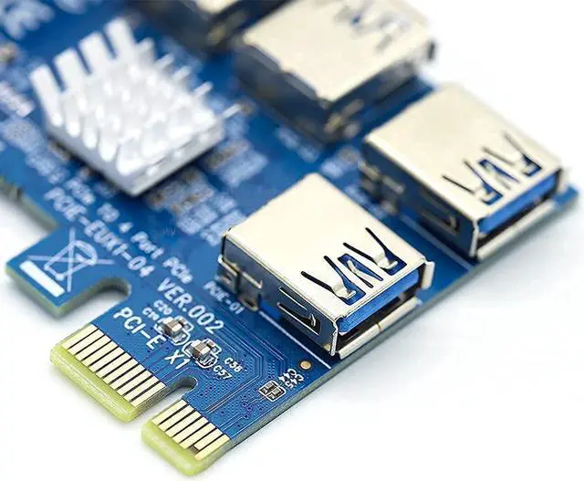 Alt view image 5 of 7 - PCIe 1 to 4 Riser Card, Pcie Splitter 1 to 4 PCI Riser Card, 4 Risers into 1 PCI Card, PCIe Risers 1X to External 4 PCI-e USB 3.0 Adapter Multiplier for Bitcoin Miner Device