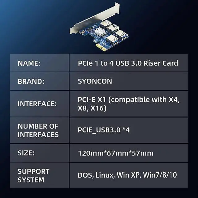 Alt view image 4 of 7 - PCIe 1 to 4 Riser Card, Pcie Splitter 1 to 4 PCI Riser Card, 4 Risers into 1 PCI Card, PCIe Risers 1X to External 4 PCI-e USB 3.0 Adapter Multiplier for Bitcoin Miner Device