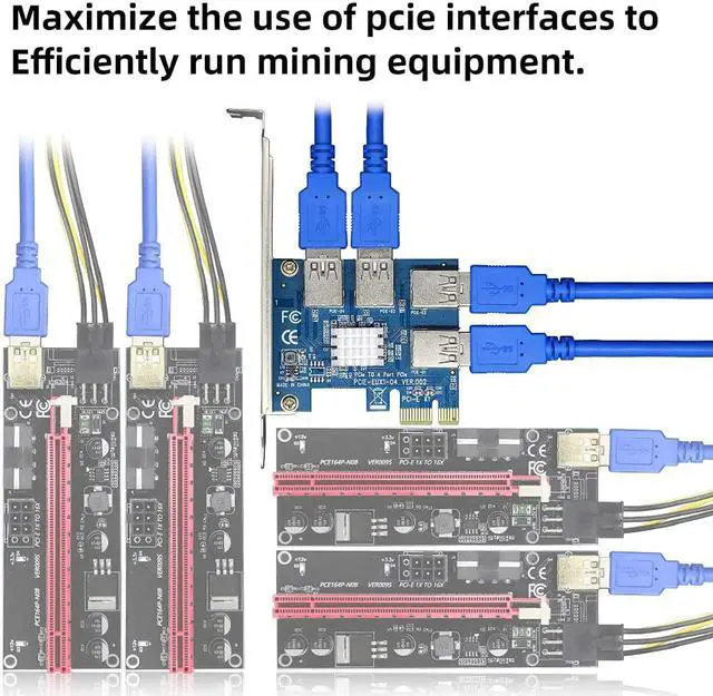 Alt view image 2 of 7 - PCIe 1 to 4 Riser Card, Pcie Splitter 1 to 4 PCI Riser Card, 4 Risers into 1 PCI Card, PCIe Risers 1X to External 4 PCI-e USB 3.0 Adapter Multiplier for Bitcoin Miner Device