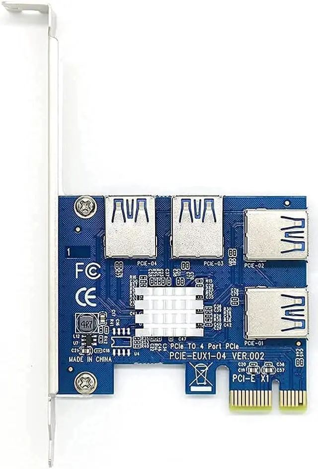 Alt view image 7 of 7 - PCIe 1 to 4 Riser Card, Pcie Splitter 1 to 4 PCI Riser Card, 4 Risers into 1 PCI Card, PCIe Risers 1X to External 4 PCI-e USB 3.0 Adapter Multiplier for Bitcoin Miner Device