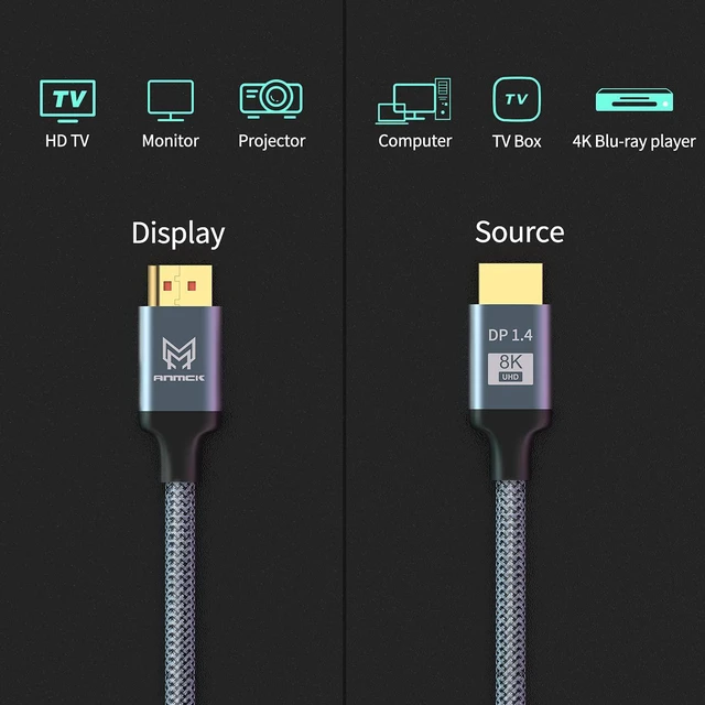 Alt view image 5 of 7 - 8K Displayport Cable 10ft/3M, Bidirectional Steady Transmission DP to DP 1.4 Cable 8K @60Hz,4K@144Hz,2K@240Hz, UHD Nylon Braided Display Port Lead Compatible with Laptop, PC, Gaming Monitor, and More