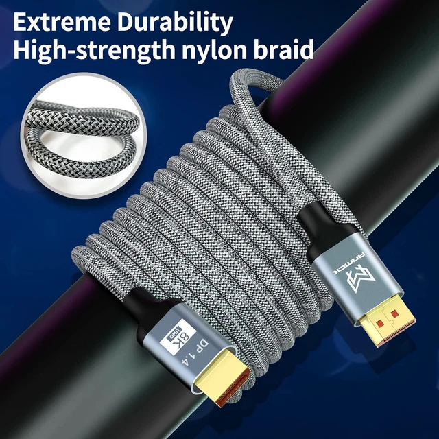 Alt view image 7 of 7 - 8K Displayport Cable 10ft/3M, Bidirectional Steady Transmission DP to DP 1.4 Cable 8K @60Hz,4K@144Hz,2K@240Hz, UHD Nylon Braided Display Port Lead Compatible with Laptop, PC, Gaming Monitor, and More