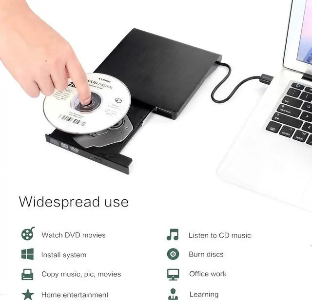 Alt view image 5 of 7 - External DVD CD Drive, USB 3.0 Portable CD DVD +/- Slim Portable CD/DVD RW Drive Burner Writer ROM Rewriter, High Speed Data Transfer for Desktop/Laptop/Black