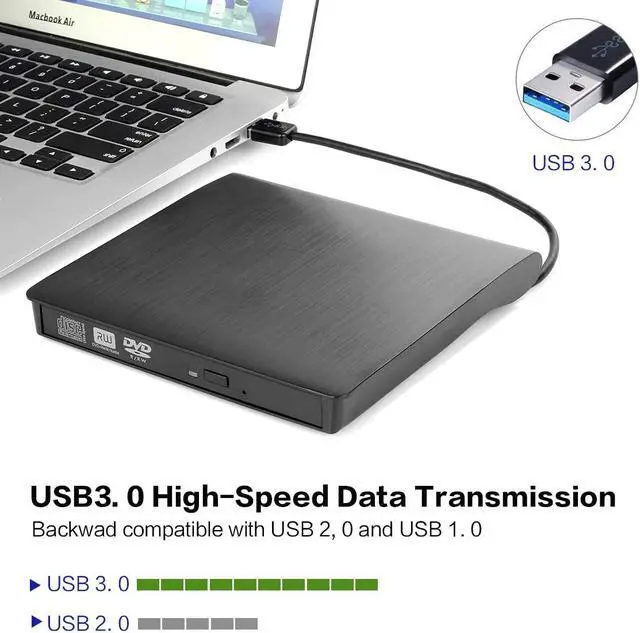 Alt view image 2 of 7 - External DVD CD Drive, USB 3.0 Portable CD DVD +/- Slim Portable CD/DVD RW Drive Burner Writer ROM Rewriter, High Speed Data Transfer for Desktop/Laptop/Black