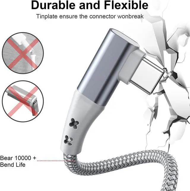 Alt view image 6 of 7 - for Oculus Quest 2 Link Cable 6M/20ft, USB A to USB C Cable Braided 90 Degree 5Gbps Fast Data Transfer Charging Cable for Oculus Quest 1/2, Virtual Reality Headset,Samsung Galaxy Note 20 S20 S10 S9