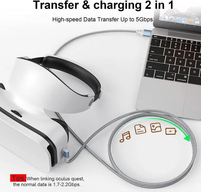 Alt view image 4 of 7 - for Oculus Quest 2 Link Cable 6M/20ft, USB A to USB C Cable Braided 90 Degree 5Gbps Fast Data Transfer Charging Cable for Oculus Quest 1/2, Virtual Reality Headset,Samsung Galaxy Note 20 S20 S10 S9