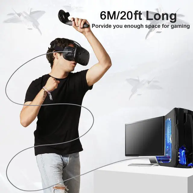 Alt view image 2 of 7 - for Oculus Quest 2 Link Cable 6M/20ft, USB A to USB C Cable Braided 90 Degree 5Gbps Fast Data Transfer Charging Cable for Oculus Quest 1/2, Virtual Reality Headset,Samsung Galaxy Note 20 S20 S10 S9