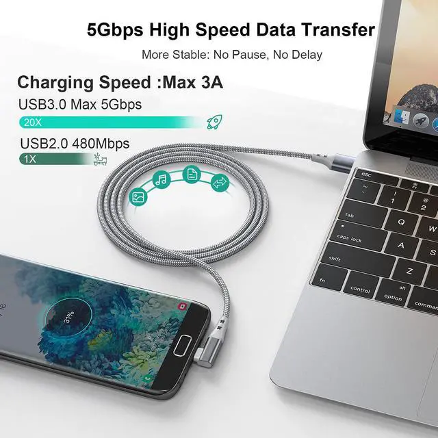 Alt view image 3 of 7 - for Oculus Quest 2 Link Cable 6M/20ft, USB A to USB C Cable Braided 90 Degree 5Gbps Fast Data Transfer Charging Cable for Oculus Quest 1/2, Virtual Reality Headset,Samsung Galaxy Note 20 S20 S10 S9