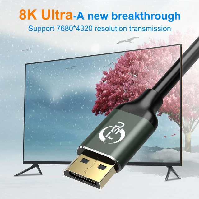 Alt view image 2 of 7 - 8K DisplayPort Cable 6.6ft/2M, DisplayPort to DisplayPort 1.4 Cable Support 8K @60Hz(7680x4320) Resolution, 4K @144Hz, 32.4Gbps, HDR, HBR3, HDCP2.2 DP to DP Cable for PC, Laptop,HDTV Monitor (6.6FT)