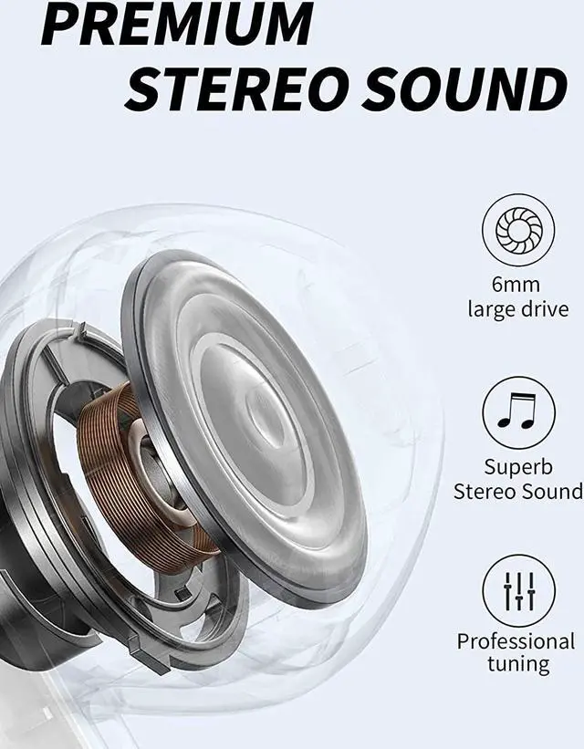 Alt view image 2 of 6 - Ture Wireless Earbuds, Bluetooth 5.1 Headphones IPX8 Waterproof, 6mm Driver Deep Bass, 35 Hours Playtime, USB-C Fast Charging, Earphones Built-in Dual Mic, Bluetooth Earbuds for Sports