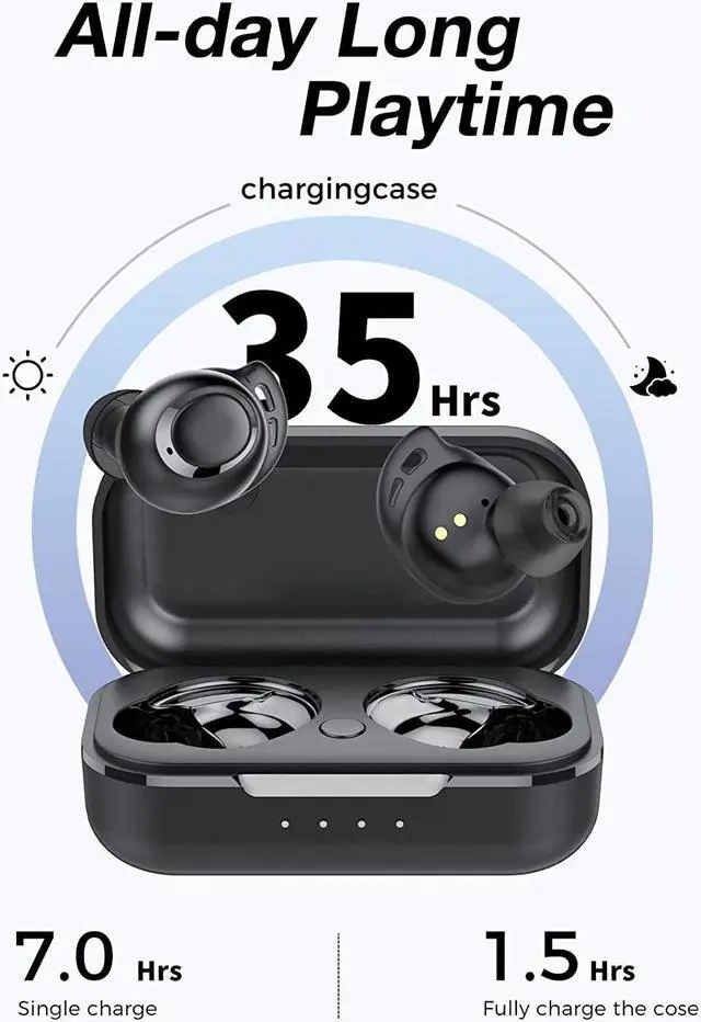 Alt view image 5 of 6 - Ture Wireless Earbuds, Bluetooth 5.1 Headphones IPX8 Waterproof, 6mm Driver Deep Bass, 35 Hours Playtime, USB-C Fast Charging, Earphones Built-in Dual Mic, Bluetooth Earbuds for Sports