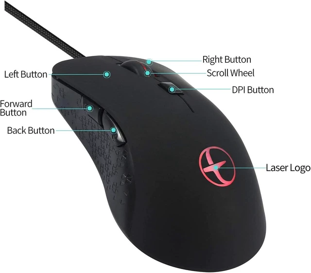 Alt view image 6 of 7 - Wired Warmer Heated Gaming Mouse, Programmable 6 Buttons, 2400 DPI, Ergonomic USB Gaming Mice for Laptop Notebook Windows PC Games