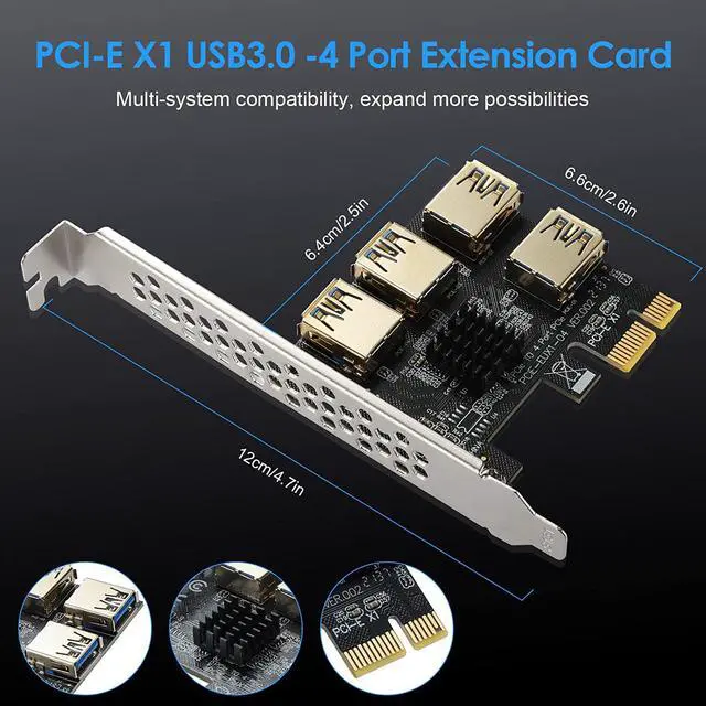 Alt view image 6 of 7 - PCI Express Multiplier Riser Card,PCIe Splitter 1 to 4 PCI-Express 16X Slots Expansion Card Board, PCI-E 1x to External PCI-e USB 3.0 Converter Adapter Card 4 Ports for Bitcoin ETH Mining Miner Device