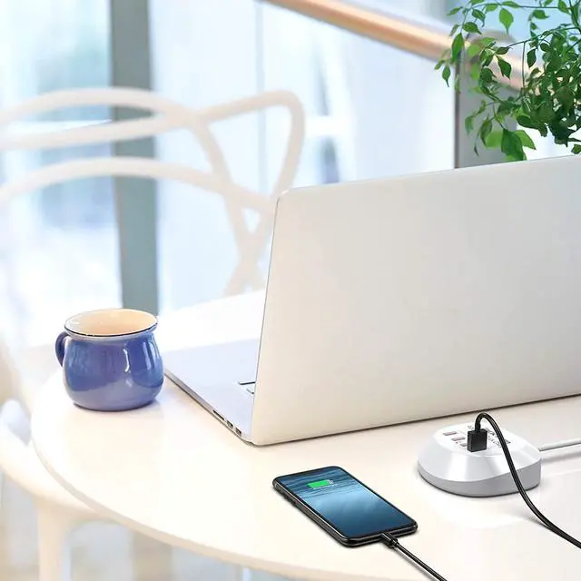 Alt view image 7 of 7 - USB Charger Hub with Quick Charge 3.0, 4 USB Ports Portable Fast Charging Station for Multiple Devices, Compatible with iPhone iPad Galaxy for Home Office Nightstand Desktop, White