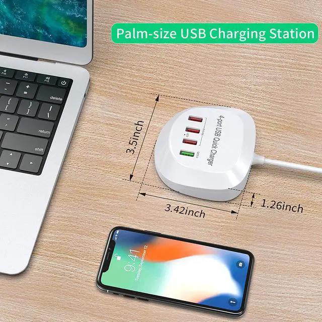 Alt view image 4 of 7 - USB Charger Hub with Quick Charge 3.0, 4 USB Ports Portable Fast Charging Station for Multiple Devices, Compatible with iPhone iPad Galaxy for Home Office Nightstand Desktop, White