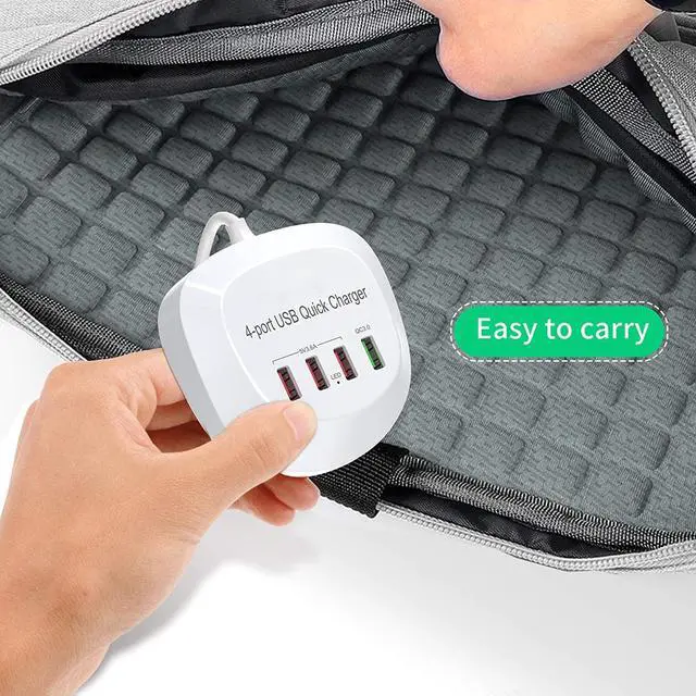 Alt view image 6 of 7 - USB Charger Hub with Quick Charge 3.0, 4 USB Ports Portable Fast Charging Station for Multiple Devices, Compatible with iPhone iPad Galaxy for Home Office Nightstand Desktop, White