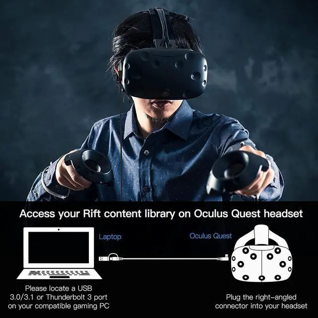 Alt view image 3 of 7 - Compatible for Oculus Quest 2 Link Cable 10FT/3M, USB C to USB C/USB A 2 in 1 Cable,High Speed Data Transfer & Fast Charging Type C Cable for Quest 1/2 Oculus VR Headset to a Gaming PC