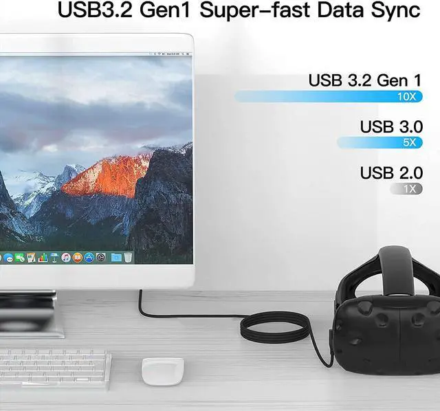 Alt view image 4 of 7 - Compatible for Oculus Quest 2 Link Cable 10FT/3M, USB C to USB C/USB A 2 in 1 Cable,High Speed Data Transfer & Fast Charging Type C Cable for Quest 1/2 Oculus VR Headset to a Gaming PC