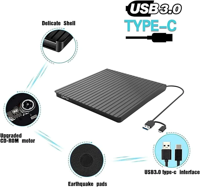 Alt view image 5 of 7 - External CD / DVD Drive for Laptop USB-C & USB 3.0 CD/DVD ROM Drive Reader Writer DVD Burner Compatible with Laptop PC MacBookMac Windows 10/8/7 Linux OS Apple