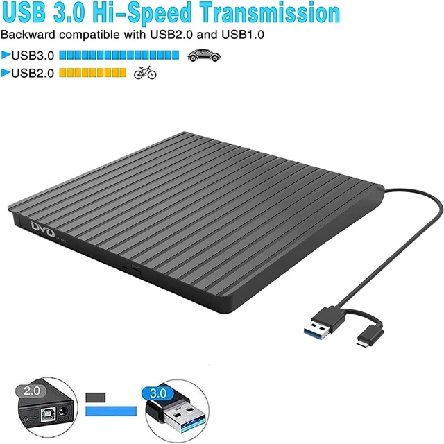 Alt view image 4 of 7 - External CD / DVD Drive for Laptop USB-C & USB 3.0 CD/DVD ROM Drive Reader Writer DVD Burner Compatible with Laptop PC MacBookMac Windows 10/8/7 Linux OS Apple