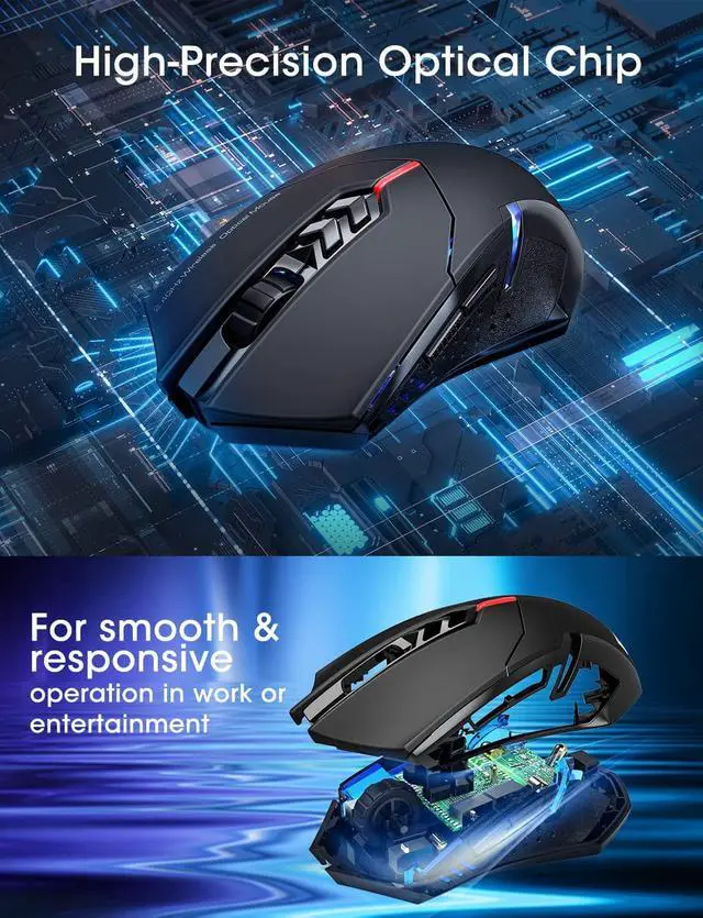 Alt view image 3 of 7 - Wireless Laptop Mouse- 2.4G USB Cordless Optical Gaming & Office Mice with 7 Silent Click Buttons, Ergonomic Computer Mouse 5 Adjustable DPI, Plug & Play for PC, Windows, Mac etc -Black