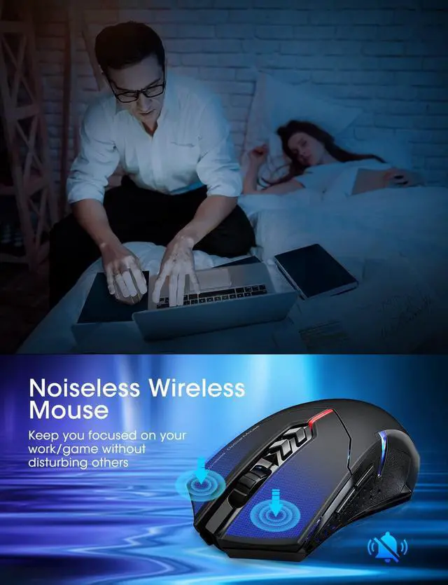 Alt view image 2 of 7 - Wireless Laptop Mouse- 2.4G USB Cordless Optical Gaming & Office Mice with 7 Silent Click Buttons, Ergonomic Computer Mouse 5 Adjustable DPI, Plug & Play for PC, Windows, Mac etc -Black