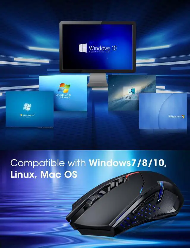 Alt view image 7 of 7 - Wireless Laptop Mouse- 2.4G USB Cordless Optical Gaming & Office Mice with 7 Silent Click Buttons, Ergonomic Computer Mouse 5 Adjustable DPI, Plug & Play for PC, Windows, Mac etc -Black