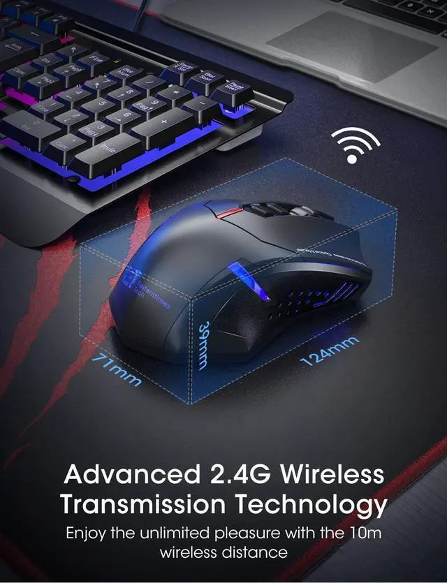 Alt view image 4 of 7 - Wireless Laptop Mouse- 2.4G USB Cordless Optical Gaming & Office Mice with 7 Silent Click Buttons, Ergonomic Computer Mouse 5 Adjustable DPI, Plug & Play for PC, Windows, Mac etc -Black