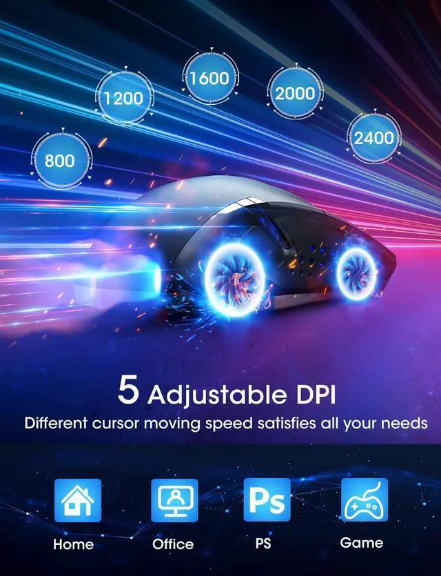Alt view image 6 of 7 - Wireless Laptop Mouse- 2.4G USB Cordless Optical Gaming & Office Mice with 7 Silent Click Buttons, Ergonomic Computer Mouse 5 Adjustable DPI, Plug & Play for PC, Windows, Mac etc -Black