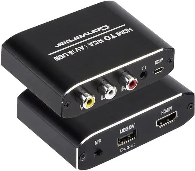Main image of HDMI to RCA Converter, 1080P HDMI to AV 3RCA CVBs Composite Video 3.5mm Aux Audio Adapter Supports PAL/NTSC for TV Stick, PS3, PC, Laptop, Xbox, HDTV, DVD (Black,Aluminum Alloy Material)