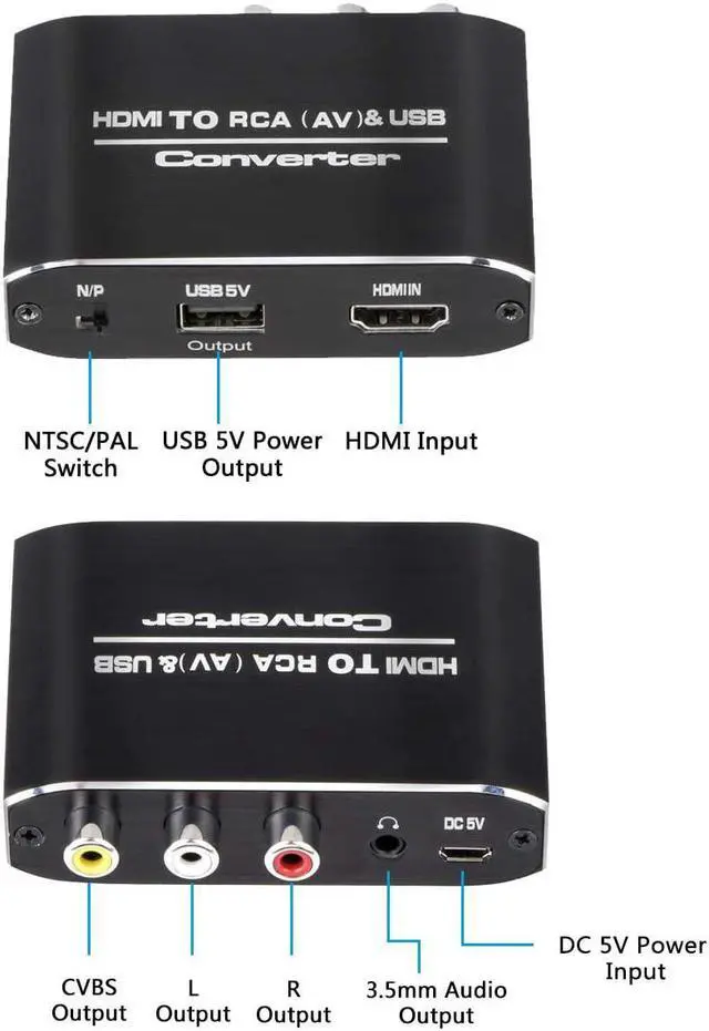 Alt view image 4 of 6 - HDMI to RCA Converter, 1080P HDMI to AV 3RCA CVBs Composite Video 3.5mm Aux Audio Adapter Supports PAL/NTSC for TV Stick, PS3, PC, Laptop, Xbox, HDTV, DVD (Black,Aluminum Alloy Material)