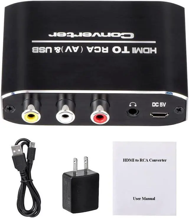 Alt view image 6 of 6 - HDMI to RCA Converter, 1080P HDMI to AV 3RCA CVBs Composite Video 3.5mm Aux Audio Adapter Supports PAL/NTSC for TV Stick, PS3, PC, Laptop, Xbox, HDTV, DVD (Black,Aluminum Alloy Material)