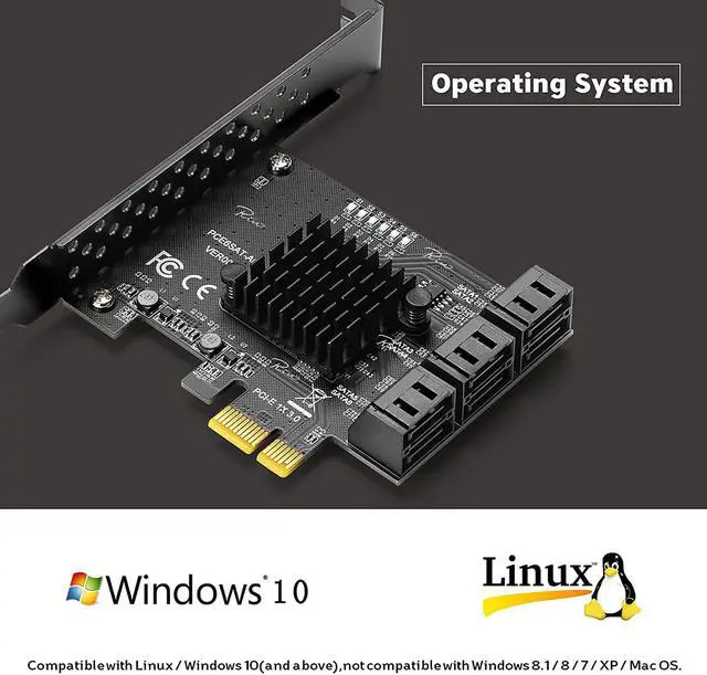 Alt view image 2 of 7 - PCIe SATA Card, PCI-E 3.0 to 6 Port SATA Card, SATA Controller Expansion Card with Low Profile Bracket, Non-Raid, Boot as System Disk, Support 6 SATA 3.0 Devices