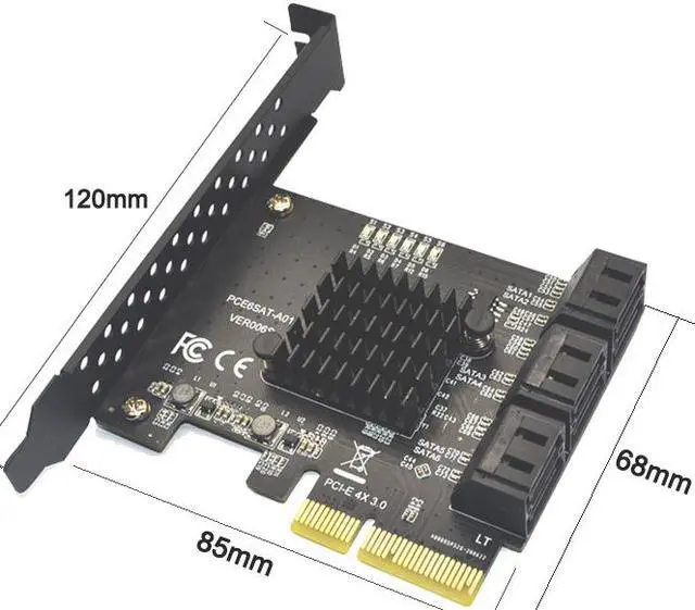 Alt view image 7 of 7 - PCIe SATA Card, PCI-E 3.0 to 6 Port SATA Card, SATA Controller Expansion Card with Low Profile Bracket, Non-Raid, Boot as System Disk, Support 6 SATA 3.0 Devices
