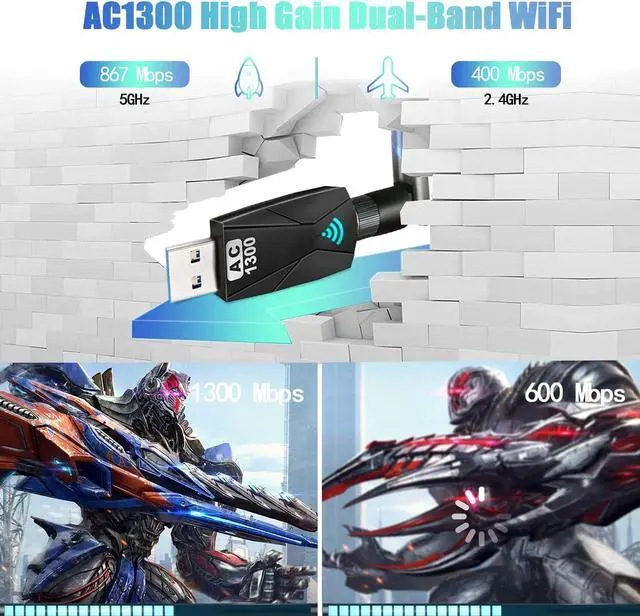 Alt view image 3 of 7 - 1300Mbps WiFi Dongle for PC: 5.8G/2.4G Dual Band USB WiFi Adapter for Desktop PC, USB 3.0 PC WiFi Adapter, 802.11ac WiFi USB, 5dBi WiFi Antenna USB WiFi Dongle for Windows XP/Vista/10/8/7/Mac/Linux