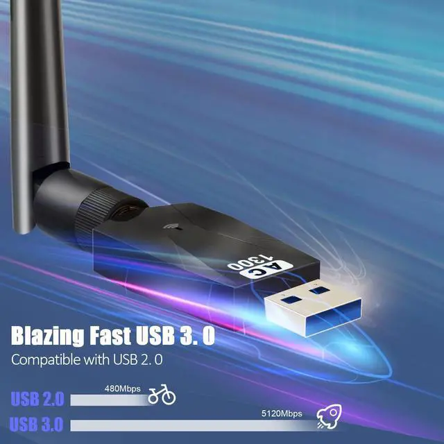 Alt view image 6 of 7 - 1300Mbps WiFi Dongle for PC: 5.8G/2.4G Dual Band USB WiFi Adapter for Desktop PC, USB 3.0 PC WiFi Adapter, 802.11ac WiFi USB, 5dBi WiFi Antenna USB WiFi Dongle for Windows XP/Vista/10/8/7/Mac/Linux