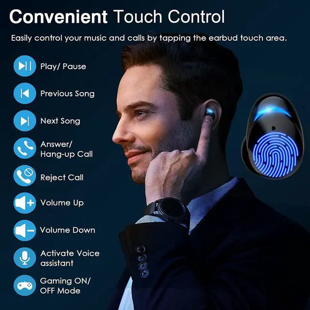 Alt view image 4 of 7 - True Wireless Earbuds, Bluetooth TWS Earbuds with Charging Case, 25H Playtime, Touch Control, Digital Display, Fast Pair, in-Ear Earphones Stereo Headset with Microphone for All Bluetooth Device