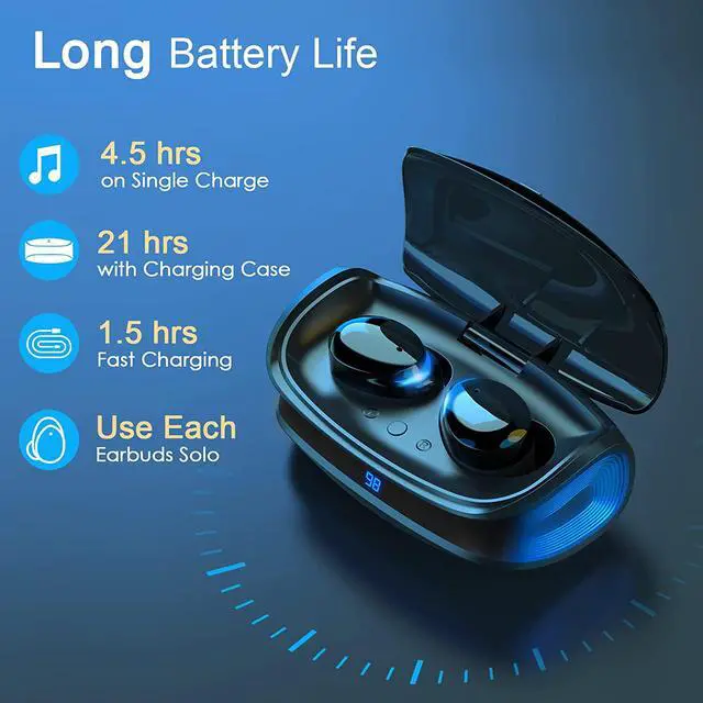 Alt view image 3 of 7 - True Wireless Earbuds, Bluetooth TWS Earbuds with Charging Case, 25H Playtime, Touch Control, Digital Display, Fast Pair, in-Ear Earphones Stereo Headset with Microphone for All Bluetooth Device