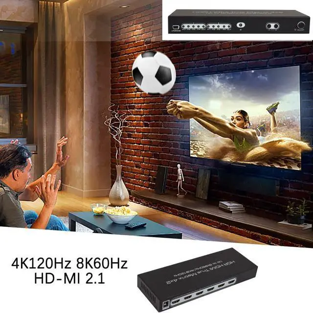 Alt view image 3 of 7 - 4x2 HDMI Matrix, UHD 8K @60Hz HDMI Matrix Switcher 4 in 2 Out 4K @120Hz HDR HDMI Splitter HDMI Scaler 8K 60Hz Sync, HDCP2.3 HDMI2.1 40 Gbps HDMI 2.1 Matrix 4x2 IR and Power Adapter