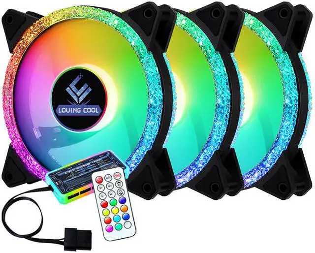 Main image of 3 Pack RGB Case Fan 12cm + Remote Controller, Computer 120mm Cooling 3pin 4pin Rainbow Color Ventilador PC Fan RGB 12V with LED Lights
